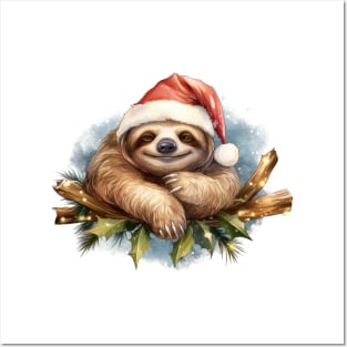 Christmas Sloth Sleeping Posters and Art